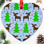 Reindeer and Xmas trees  Heart Ornament (2 Sides) Front