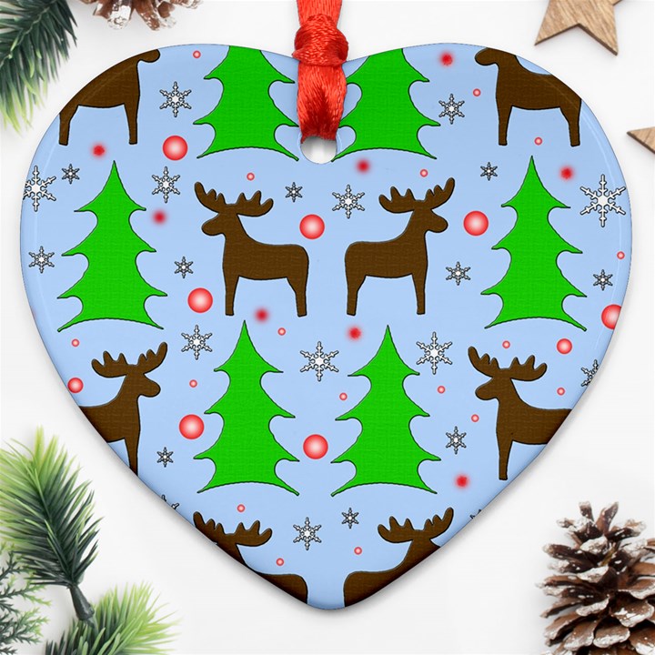 Reindeer and Xmas trees  Heart Ornament (2 Sides)