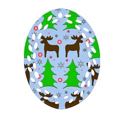 Reindeer and Xmas trees  Ornament (Oval Filigree) 