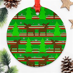 Christmas Trees And Reindeer Pattern Round Ornament (two Sides)  by Valentinaart