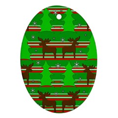 Christmas Trees And Reindeer Pattern Oval Ornament (two Sides) by Valentinaart