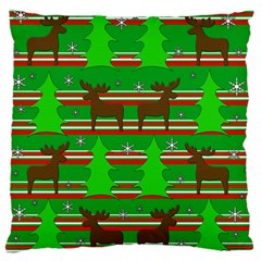 Christmas Trees And Reindeer Pattern Large Flano Cushion Case (one Side) by Valentinaart