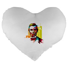 Abraham Lincoln Large 19  Premium Flano Heart Shape Cushions by bhazkaragriz