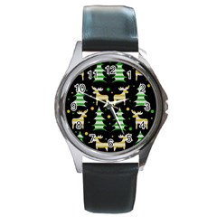 Decorative Xmas Reindeer Pattern Round Metal Watch by Valentinaart