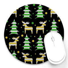 Decorative Xmas Reindeer Pattern Round Mousepads by Valentinaart