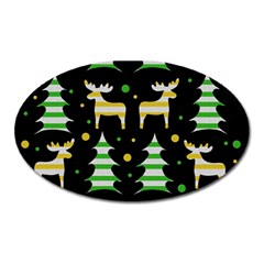 Decorative Xmas Reindeer Pattern Oval Magnet by Valentinaart