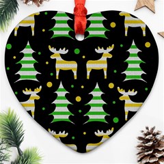 Decorative Xmas Reindeer Pattern Heart Ornament (2 Sides)