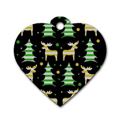 Decorative Xmas Reindeer Pattern Dog Tag Heart (two Sides) by Valentinaart