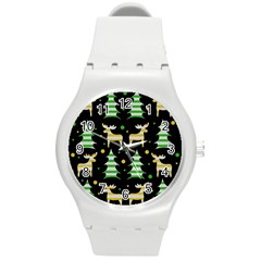 Decorative Xmas Reindeer Pattern Round Plastic Sport Watch (m) by Valentinaart