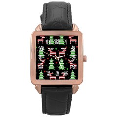 Reindeer Decorative Pattern Rose Gold Leather Watch  by Valentinaart