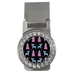 Blue And Pink Reindeer Pattern Money Clips (cz)  by Valentinaart