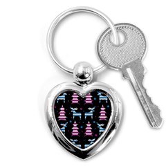 Blue And Pink Reindeer Pattern Key Chains (heart)  by Valentinaart