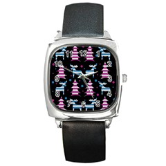 Blue And Pink Reindeer Pattern Square Metal Watch by Valentinaart