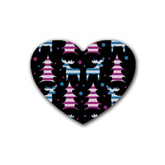 Blue And Pink Reindeer Pattern Rubber Coaster (heart)  by Valentinaart