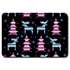 Blue And Pink Reindeer Pattern Large Doormat  by Valentinaart