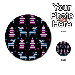 Blue And Pink Reindeer Pattern Multi-purpose Cards (round)  by Valentinaart