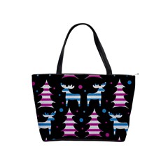 Blue And Pink Reindeer Pattern Shoulder Handbags by Valentinaart