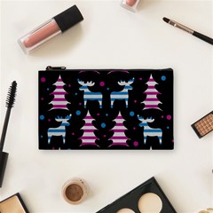 Blue And Pink Reindeer Pattern Cosmetic Bag (small)  by Valentinaart