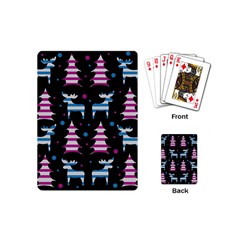 Blue And Pink Reindeer Pattern Playing Cards (mini)  by Valentinaart