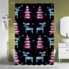 Blue And Pink Reindeer Pattern Shower Curtain 48  X 72  (small)  by Valentinaart