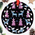 Blue and pink reindeer pattern Round Filigree Ornament (2Side) Front