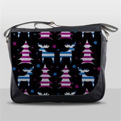 Blue And Pink Reindeer Pattern Messenger Bags by Valentinaart