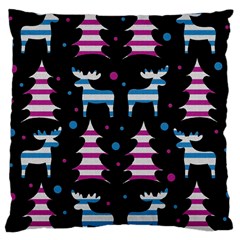 Blue And Pink Reindeer Pattern Large Cushion Case (two Sides) by Valentinaart