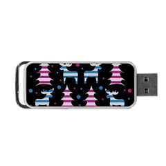 Blue And Pink Reindeer Pattern Portable Usb Flash (two Sides) by Valentinaart