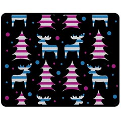 Blue And Pink Reindeer Pattern Double Sided Fleece Blanket (medium)  by Valentinaart