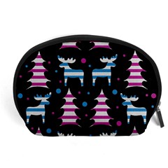 Blue And Pink Reindeer Pattern Accessory Pouches (large)  by Valentinaart