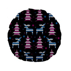 Blue And Pink Reindeer Pattern Standard 15  Premium Flano Round Cushions by Valentinaart