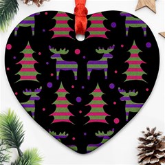 Reindeer Magical Pattern Heart Ornament (2 Sides) by Valentinaart