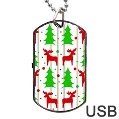 Reindeer Elegant Pattern Dog Tag Usb Flash (one Side) by Valentinaart