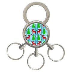 Xmas Reindeer Pattern - Blue 3-ring Key Chains by Valentinaart