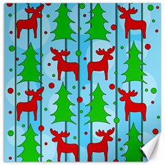 Xmas Reindeer Pattern - Blue Canvas 12  X 12   by Valentinaart