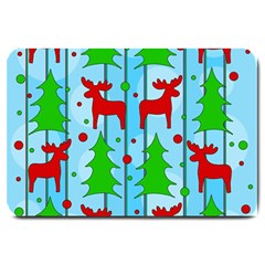 Xmas Reindeer Pattern - Blue Large Doormat  by Valentinaart