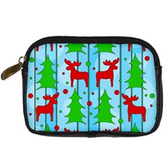 Xmas Reindeer Pattern - Blue Digital Camera Cases by Valentinaart