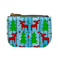 Xmas Reindeer Pattern - Blue Mini Coin Purses by Valentinaart