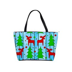 Xmas Reindeer Pattern - Blue Shoulder Handbags by Valentinaart