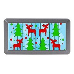 Xmas Reindeer Pattern - Blue Memory Card Reader (mini) by Valentinaart