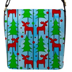 Xmas Reindeer Pattern - Blue Flap Messenger Bag (s) by Valentinaart