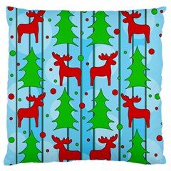 Xmas Reindeer Pattern - Blue Large Flano Cushion Case (one Side) by Valentinaart