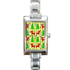 Xmas Reindeer Pattern - Yellow Rectangle Italian Charm Watch by Valentinaart