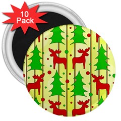 Xmas Reindeer Pattern - Yellow 3  Magnets (10 Pack)  by Valentinaart