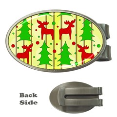 Xmas Reindeer Pattern - Yellow Money Clips (oval)  by Valentinaart