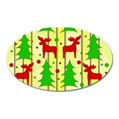 Xmas Reindeer Pattern - Yellow Oval Magnet by Valentinaart