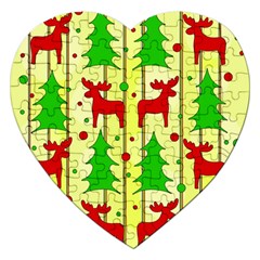 Xmas Reindeer Pattern - Yellow Jigsaw Puzzle (heart) by Valentinaart