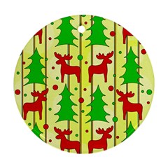 Xmas Reindeer Pattern - Yellow Round Ornament (two Sides)  by Valentinaart