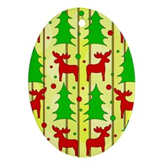 Xmas Reindeer Pattern - Yellow Oval Ornament (two Sides) by Valentinaart