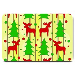 Xmas Reindeer Pattern - Yellow Large Doormat  by Valentinaart